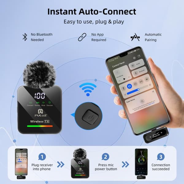 Langaton lavalier-mikrofoni / hyttysmikrofoni USB-C 4 mikrofoni