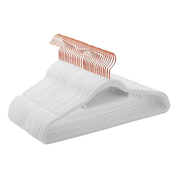 Samettiset henkarit 30-pack - Valkoinen ruusukullanvärisillä yk