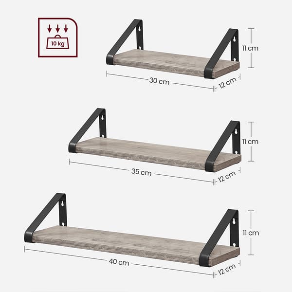 Käännettävä seinähylly 40cm 3-pack Harmaa/Musta