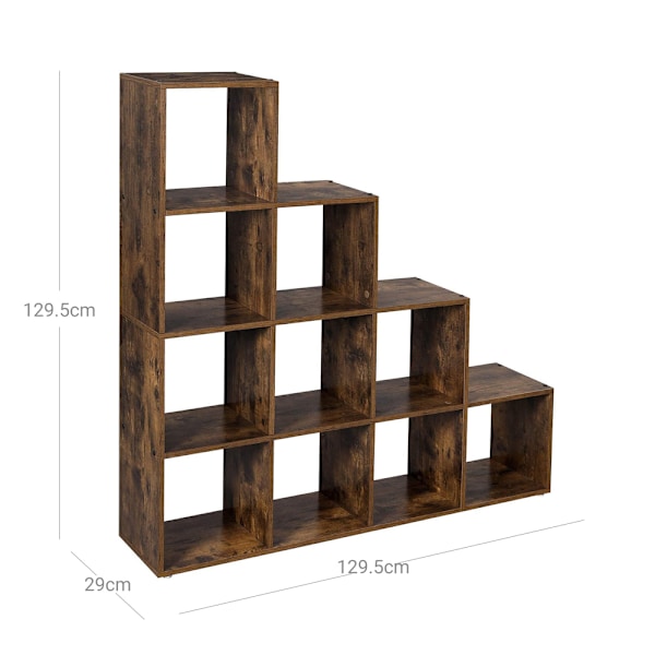 Bokhylla 129,5 x 129,5 x 29 cm – med 10 öppna fack i rustik bru