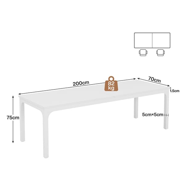 Matsalsbord 200x70cm - Vit