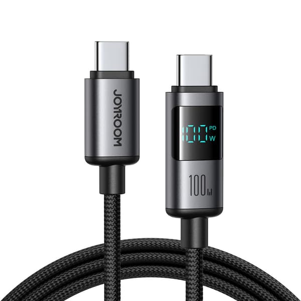 Joyroom 100W USB-C-kabel med digitalt display 1,2 m - Sort