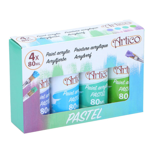 Artico akryyliväri pastelli 80ml 4-pack - vihreä/sininen/violet