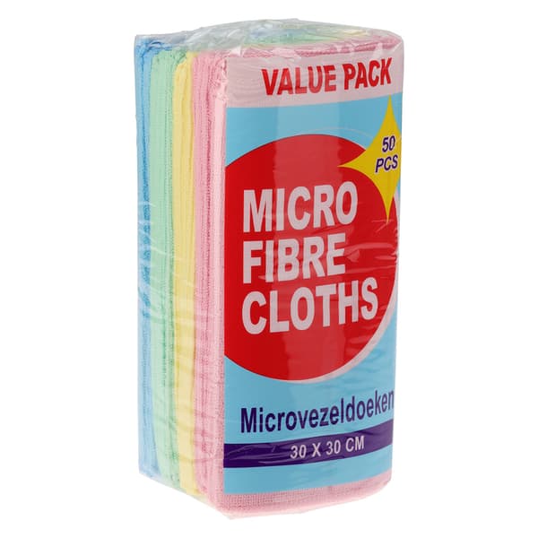 Mikrofiberklude 30 x 30 cm, 50 stk. – 4 farver / Mikrofiberklud
