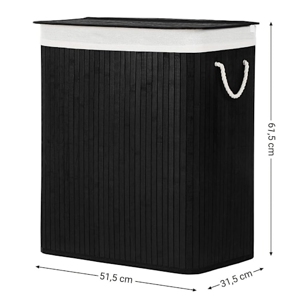 Tvättkorg i bambu med 2 fack och lock 100L - Svart