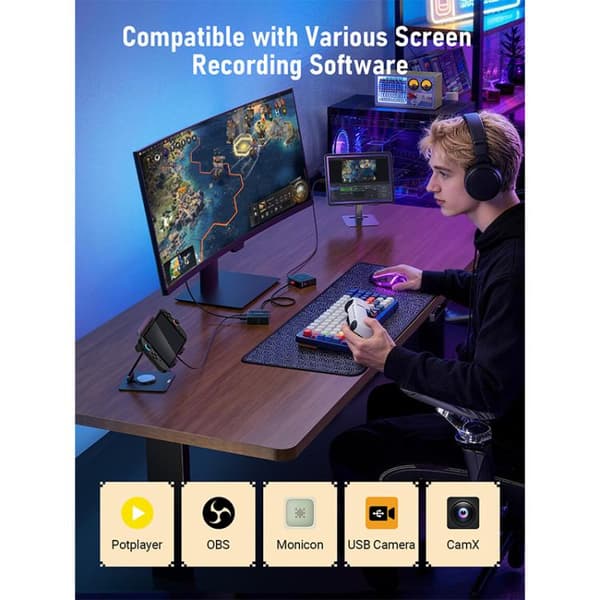 Lemorele Videoinspelningskort AC12 Mini HDMI till USB-C med loo
