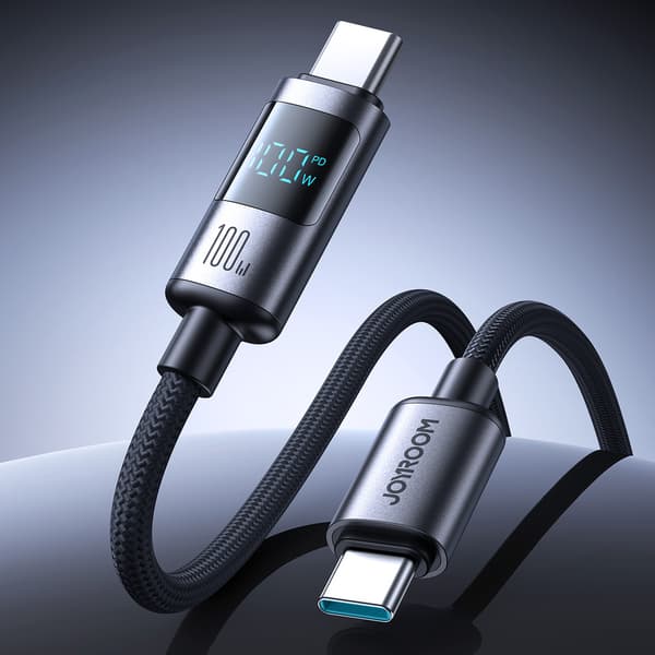 Joyroom 100W USB-C-kabel med digitalt display 1,2 m - Sort