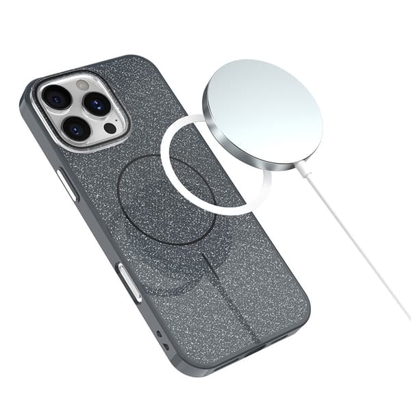Glitrende etui til iPhone 14 Pro med MagSafe og metalknapper -