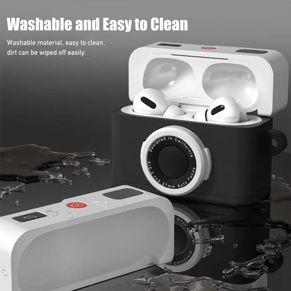Etui til AirPods 4 i retro kameradesign – Sort silikone