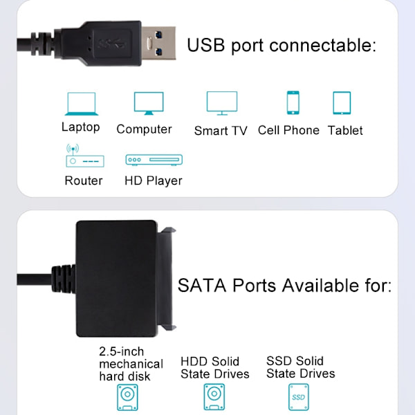 SATA-USB 3.0 -kaapeli 2,5" kiintolevylle, jossa on suuri siirto