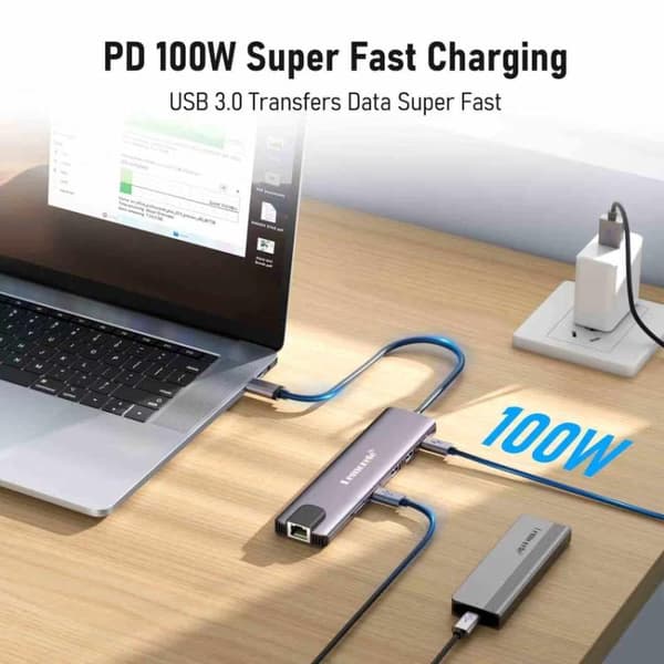 Lemorele TC65L -telakointiasema, USB-C, HDMI 4K, Gigabit Ethern