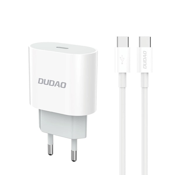 Dudao USB-C-oplader med PD 20W og USB-C-kabel til hurtig og sik