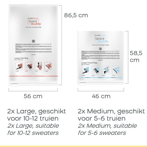 Space Buddy Vakumpåsar 2xM 2xL / vakuumförvaringspåsar för kläd