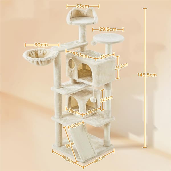 Kattetræ med 3 platforme 49×49×145 cm / kradsetræ med 2 huler o