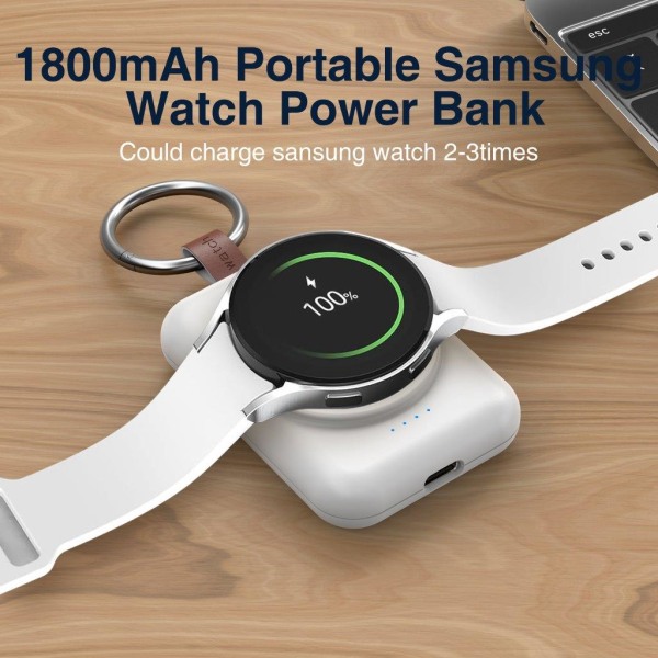 Oplader med powerbank 1800mAh til Samsung Galaxy Watch - Hvid