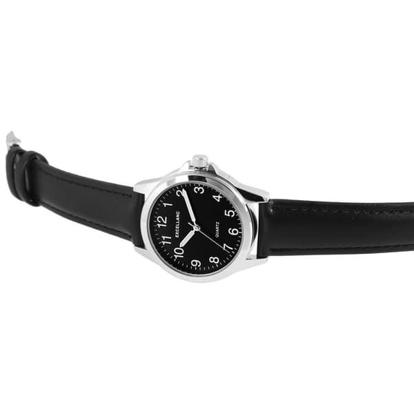 Excellanc miesten rannekello 38 mm – musta/hopea, tekonahkarann