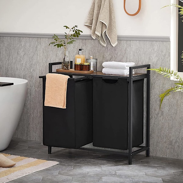 Tvättkorg med 2 utdragbara och avtagbara tvättpåsar 2x46L - Sva