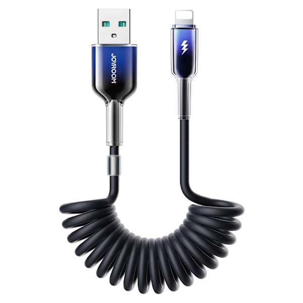 Joyroom Crystal-Clear USB-kabel Spiral 3A USB till Lighting 1,5