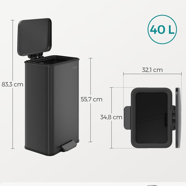 Pedalspand til køkken 40 L sort / affaldsspand med soft close-l