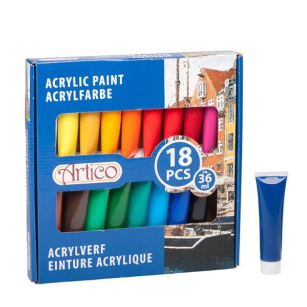 Akrylfärg på tub - 18-Pack