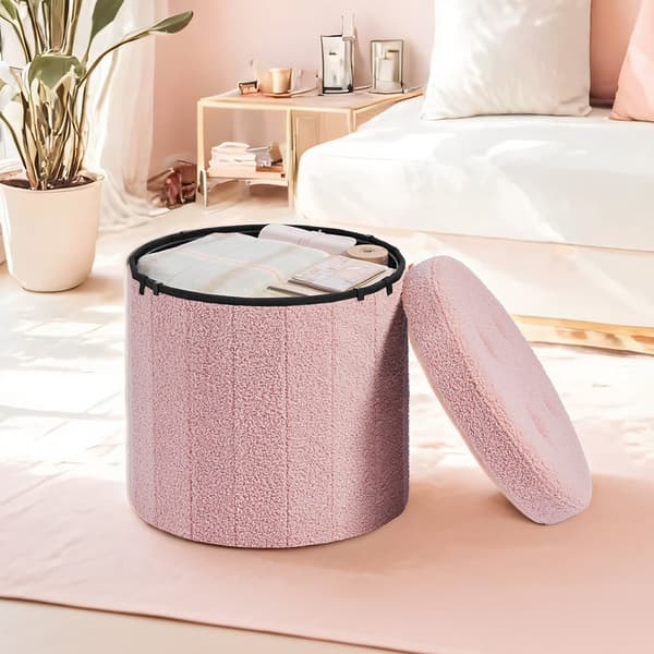 Pall i teddyfleece med förvaring 45cm - Rosa