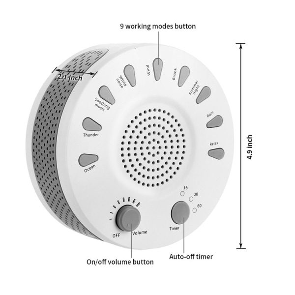 Sleep Easy White Noise Machine, jossa on 9 rentouttavaa äänitil