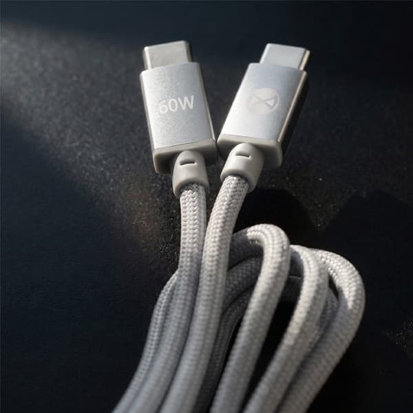 Forever Vibe USB-C-kabel 1 m 60 W – Sølv / Hurtigopladningskabe