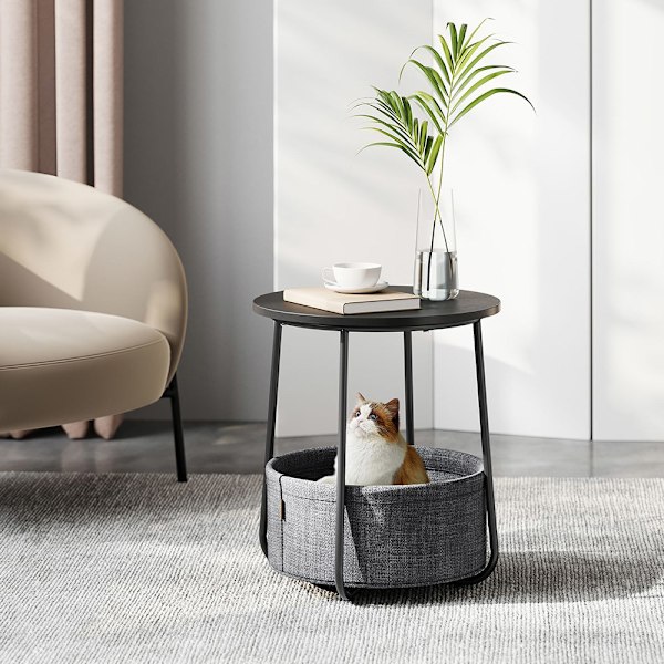 Runt Sängbord med förvaringskorg - Svart/Grå
