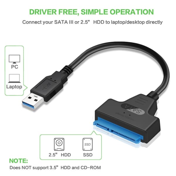 Adapter SATA till USB 3.0 med hög överföringshastighet