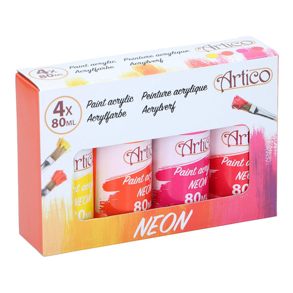 Artico Akrylmaling Neon 80ml 4-pak - Gul/Orange/Pink