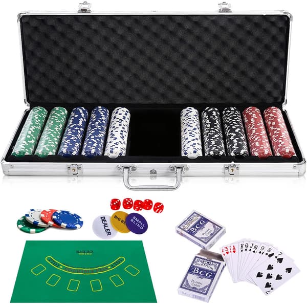 Pokersæt - taske, jetoner og blackjack-dug