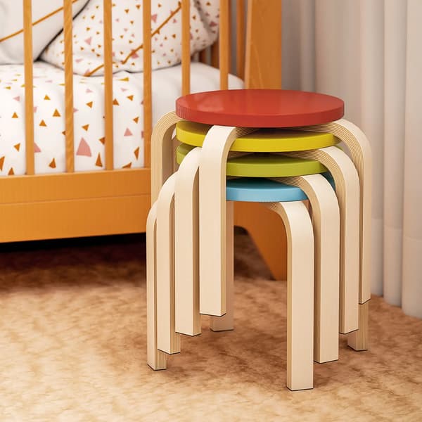 HOMCOM pinottavat jakkarat 4 kpl – koivuvaneri, 30 cm, moniväri