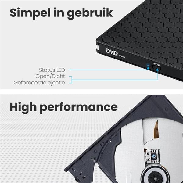 Ekstern dvd/cd-brænder med USB 3.0 og USB-C