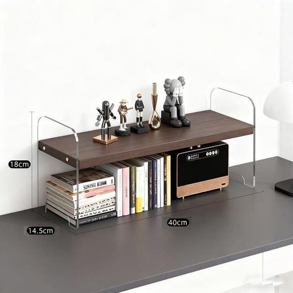 Opbevaringshylde til skrivebord 40x18cm - Brun/Klar