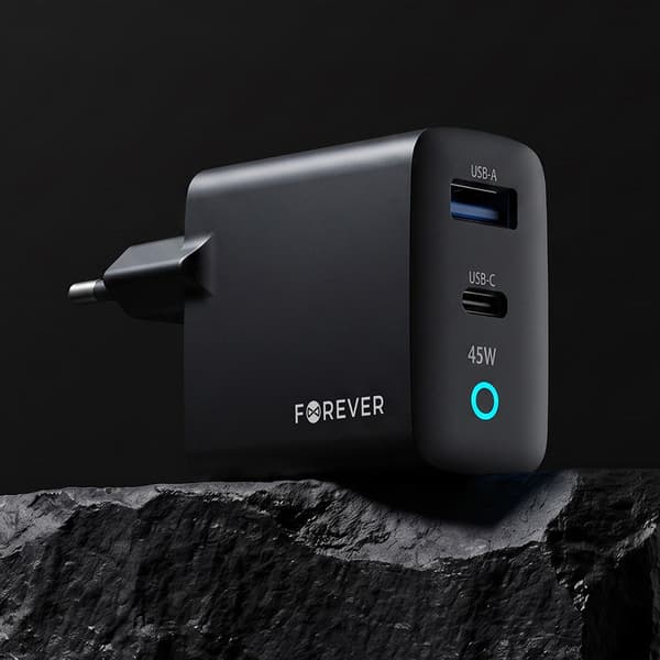 Forever Vibe vægoplader med GaN PD QC-oplader, 1x USB-C, 1x USB