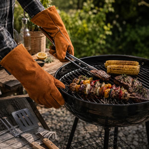 Grillhandsker i læder – brune / læderhandsker til grillning / B