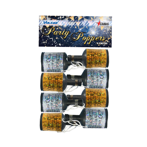 Party Poppers kulta/hopea 8-pack - juhlavat streamerit kaikkiin