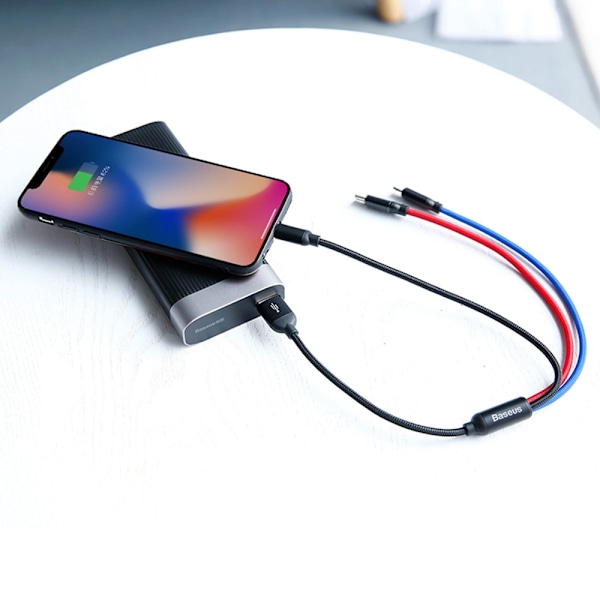 3-i-1 USB-kabel USB til microUSB / Lightning / USB-C 3,5A 30 cm