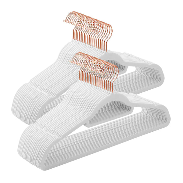 Samettiset henkarit 50-pack - Valkoinen ruusukullanvärisillä yk