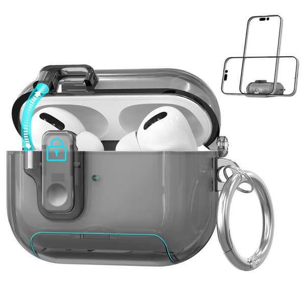 Suojakotelo jalustalla AirPods Pro 3:lle – läpinäkyvä musta