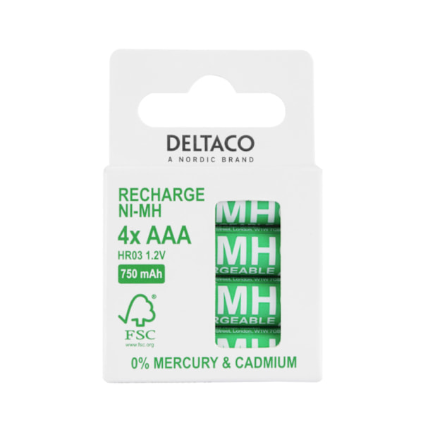 Deltaco Uppladdningsbara batterier AAA 750mAh 4-pack