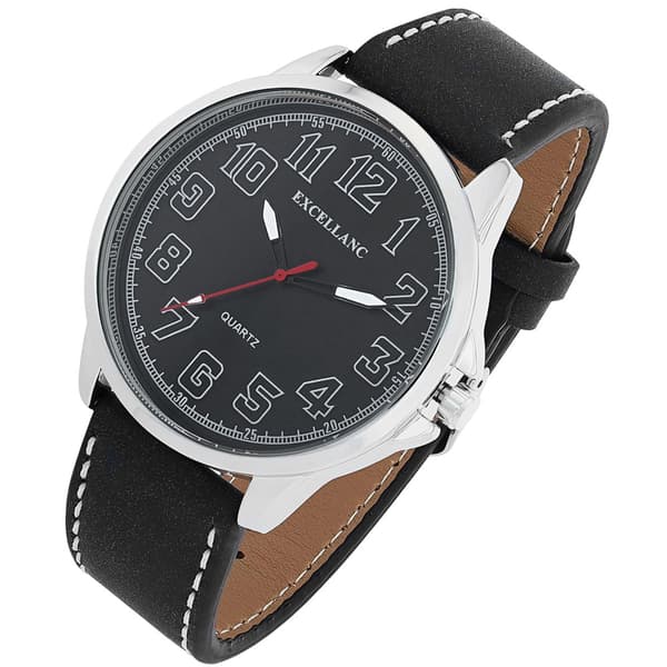 Excellanc Herrklocka med svart konstläderarmband – 45 mm