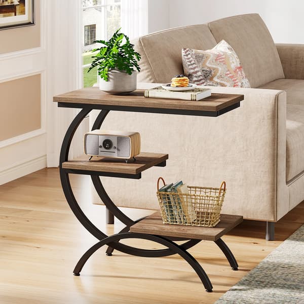 Industrielt sidebord med 3 hylder / C-formet sidebord til sofaen
