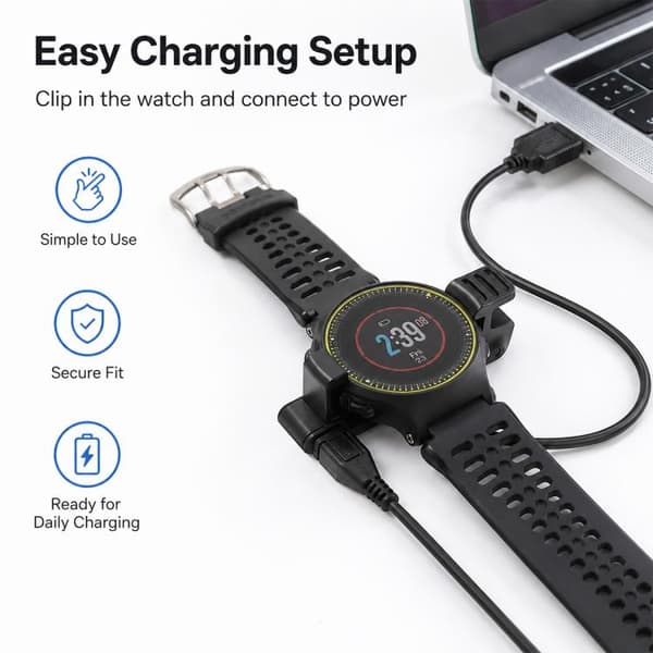 USB-laddare till Garmin Forerunner 225 - Svart / Klockladdare /