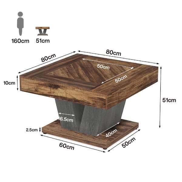 Soffbord 80 x 80 x 50 cm / fyrkantigt vardagsrumsbord / rustikb