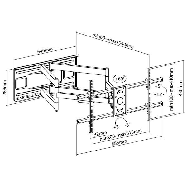 Goobay Fullmotion-seinäkiinnike 43-90" televisiolle Max 80kg
