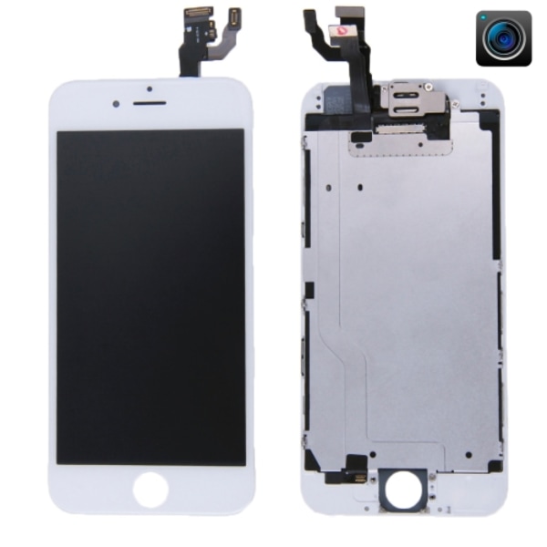 iPhone 6 LCD + Touch Display Skærm med Kamera og ramme - Hvid F
