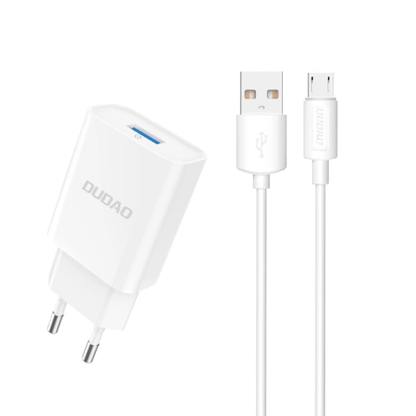 Dudao USB-oplader 2,1A med MicroUSB-kabel til hurtig og sikker