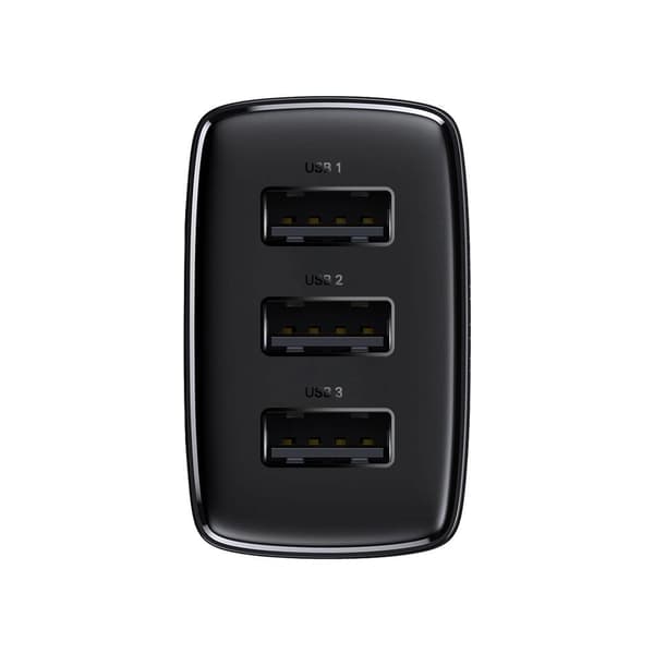 Baseus vægoplader med 3 USB-porte, 17 W – Svart / USB-oplader m