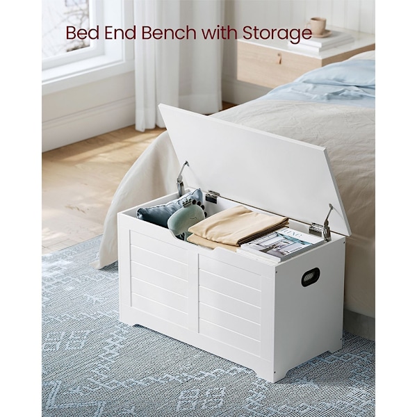 Vit förvaringskista i trä – 100 × 40 × 46 cm med lock och bärha